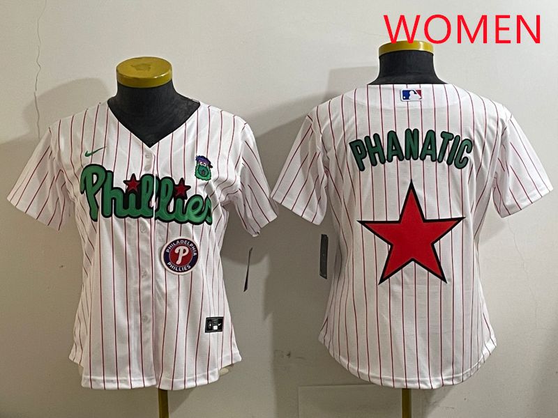 Women Philadelphia Phillies Blank White Stripe Second generation joint name 2025 Nike MLB Jersey style 13->youth mlb jersey->Youth Jersey